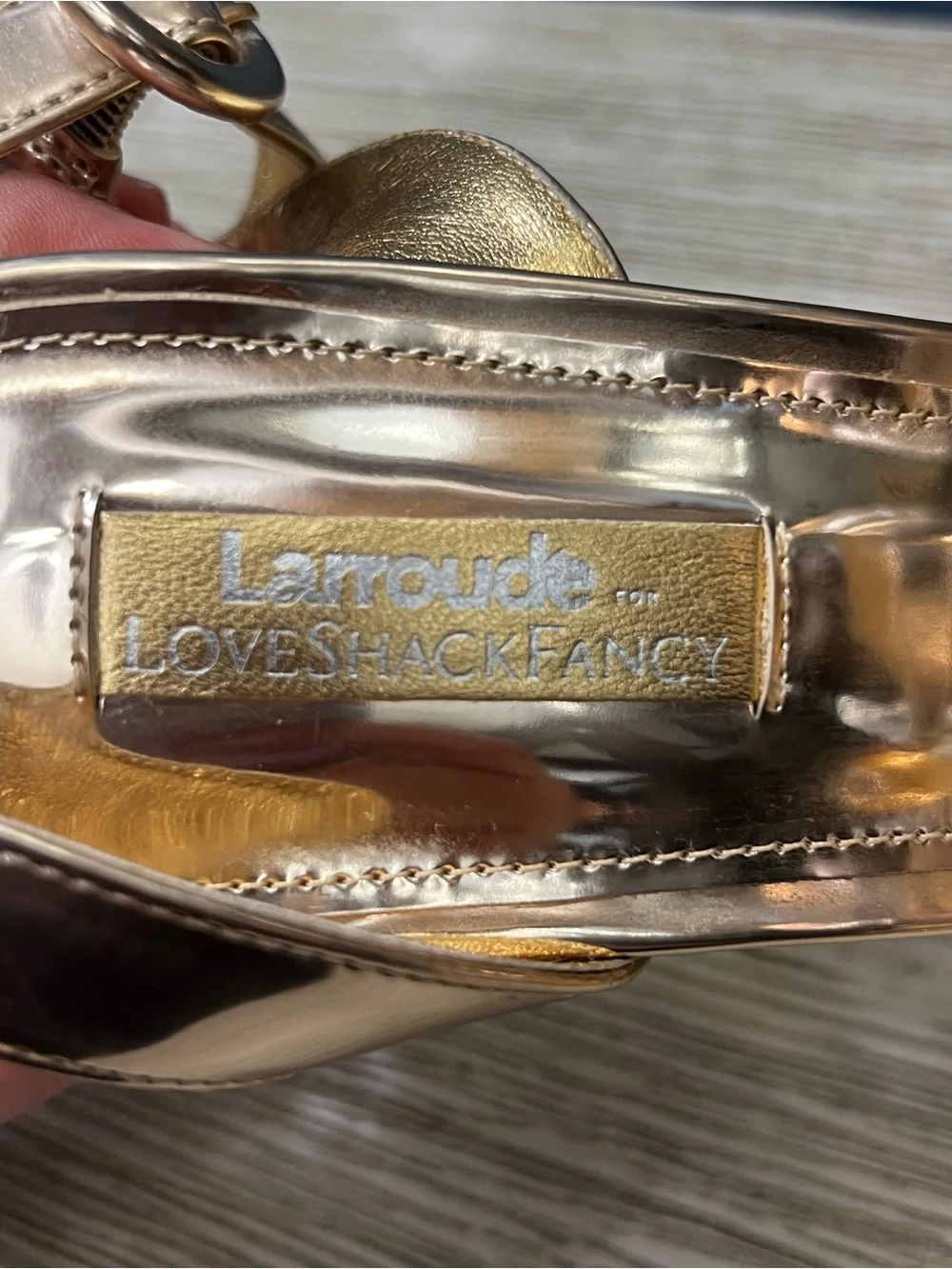 NEW!!! Larroude for LoveShackFancy Metallic Gold Platform Block Heel Sandals